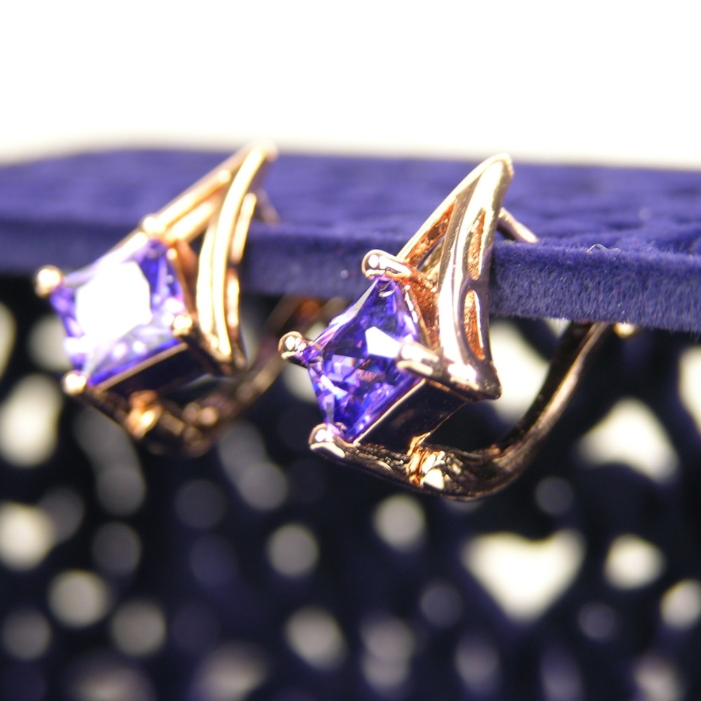 Purple and Rose Gold Geometric Lever Back Earrings - Picture 6 of 9